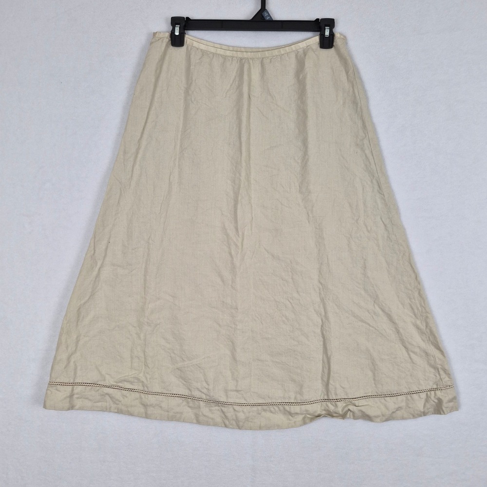 Sigrid Olsen 100 Linen Large Beige A-Line Midi Skirt Ladder Stitch Hem Lagenlook